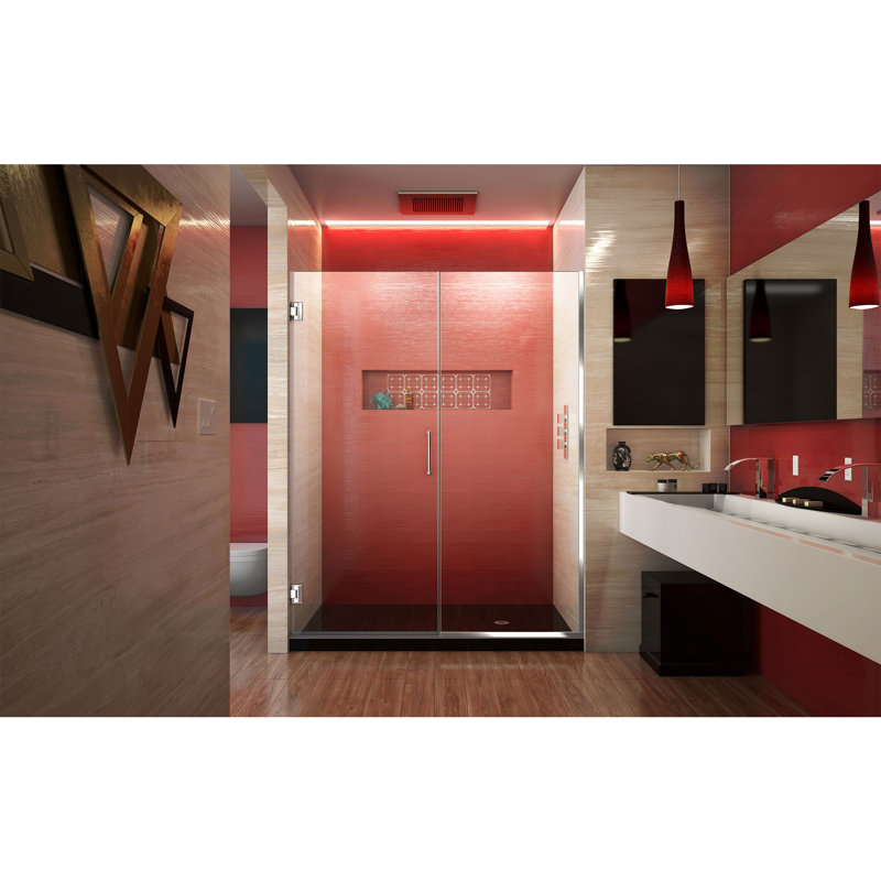 Unidoor Plus 45.5" W x 72" H Pivot Frameless Shower Door with ClearMax™ Technology, Chrome, Clear, 58.5" W