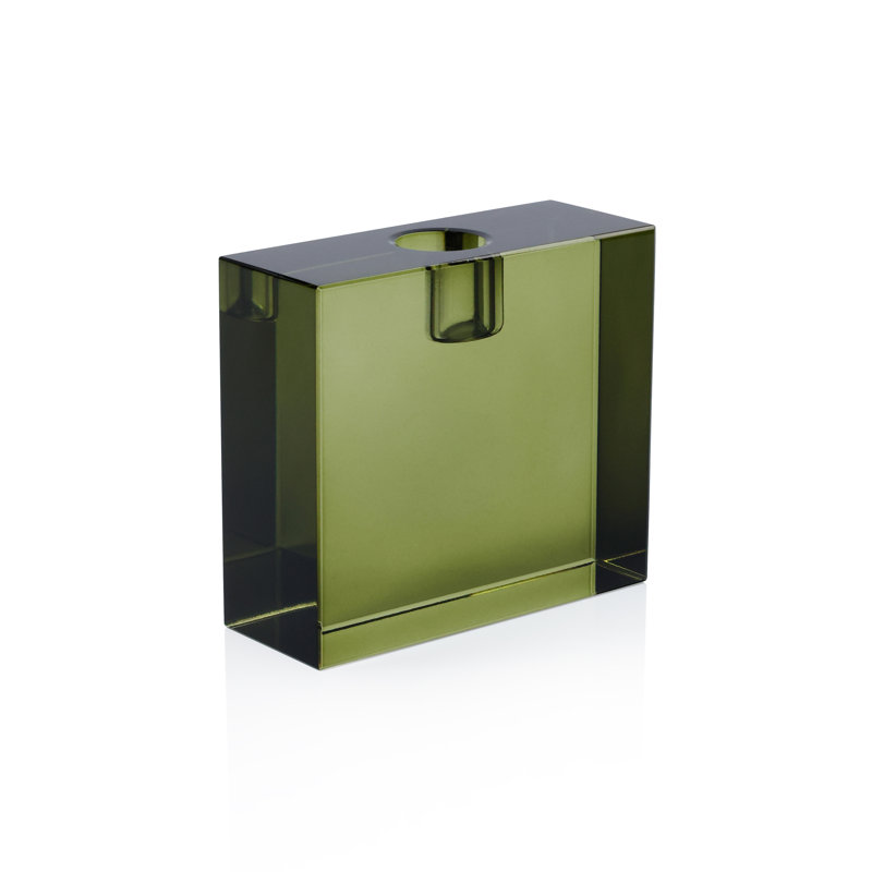 Romy Decorative Crystal Glass Taper Candle Holder, Rectangular, Green
