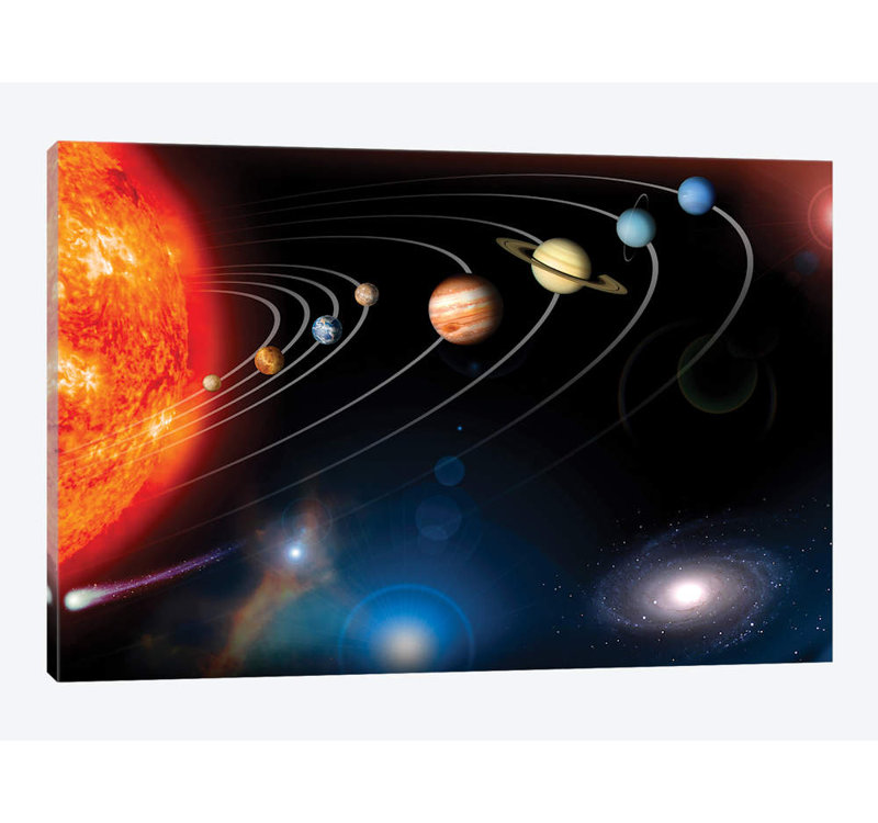" Digitally Generated Image Of Our Solar System And Points Beyond " by Stocktrek Images, 18" H x 26" W x 1.5" D, No Mat
