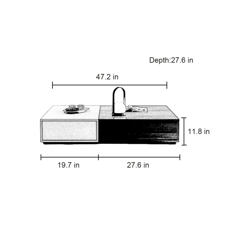 Table basse carrée légère de luxe, Kaki / noyer foncé, H 11,8 po x L 47,2 po x l 27,6 po