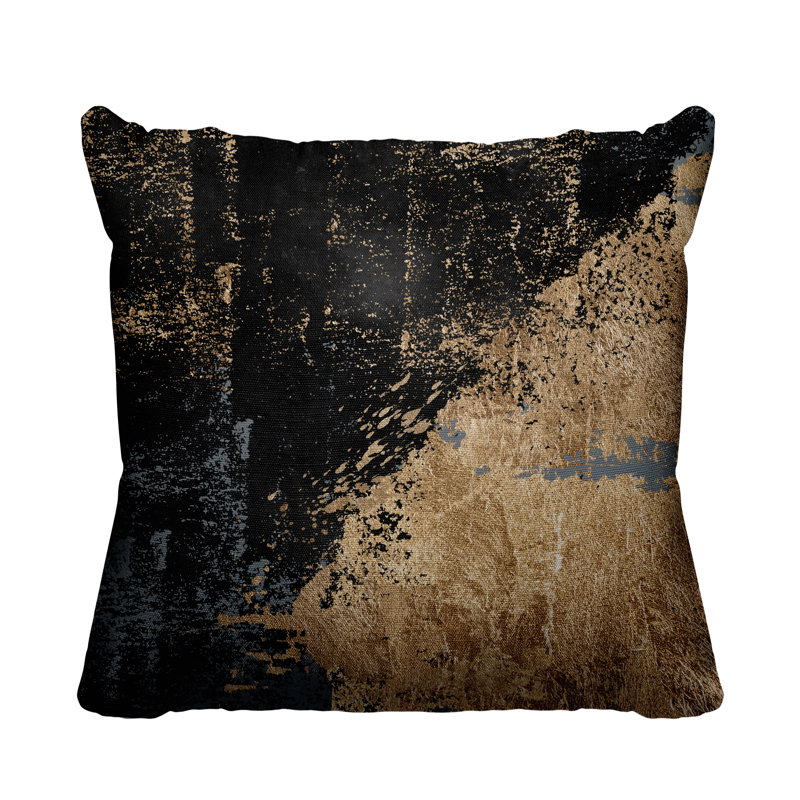 Coussin intérieur / extérieur Lincolnwood, Noir et or, 19 po x l 19 po