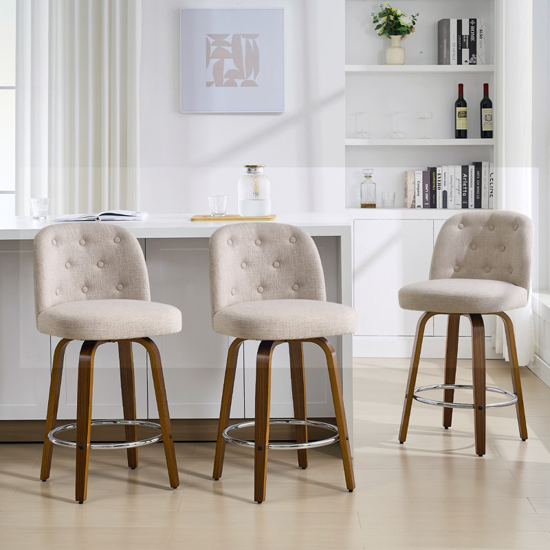 Swivel Upholstered Stool, Beige, 3, Counter Stool (26" Seat Height)