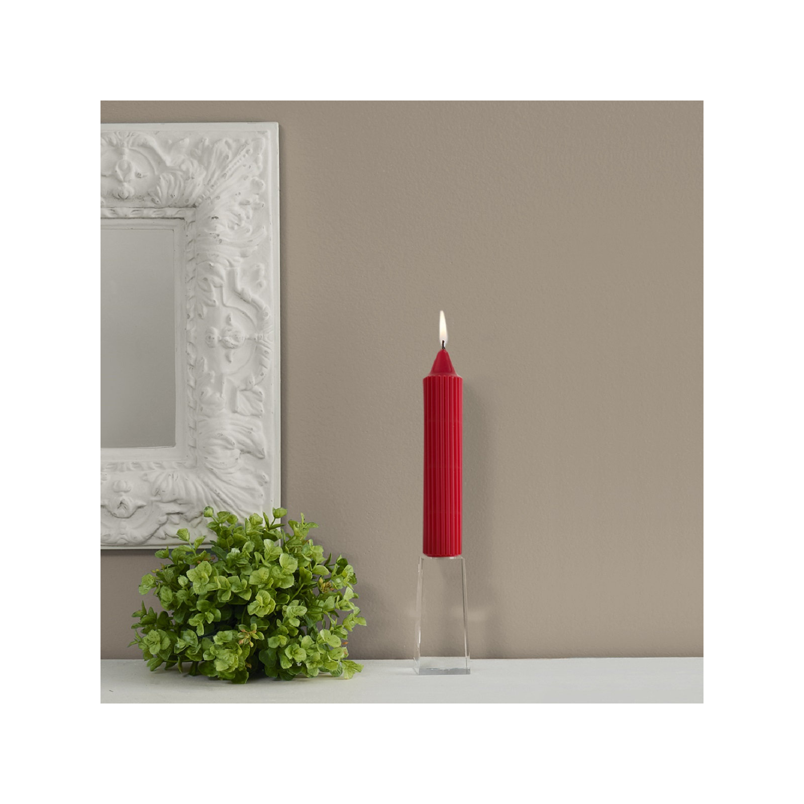 Grecian Collenette Unscented Taper Candle, 7" H x 1.25" W x 1.25" D, Red