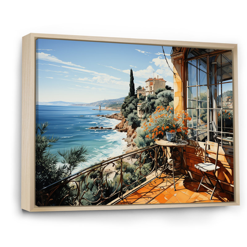 French Riviera Beach Reflections - Coastal Windows, art mural, Cadre flottant brun, H 30 po x l 40 po x P 1,5 po