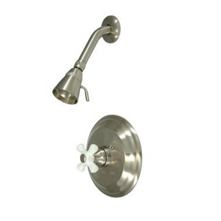 Robinet de douche à pression équilibrée avec poignées transversales en porcelaine Vintage, Nickel brossé