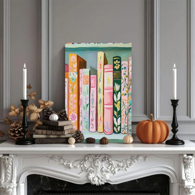 1PC framed Knepp painting floral book spines, Colorful books, Impressionist style decor print vintage wall poster home decor perfect gift for modern artwork for bedroom living room
