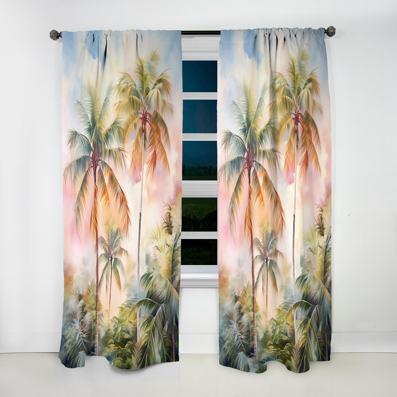 Palmier romantique Sunset III - rideau palmiers - obscurcissant velours - 1 panneau, L 52 po x L 84 po