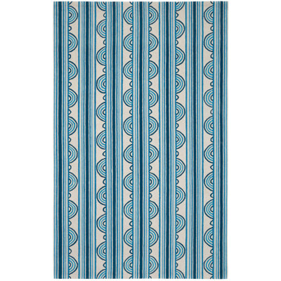 Button Blue Hand Micro Hooked Wool Rug