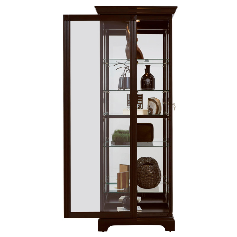 Locking Slide Door 5 Shelf Curio Cabinet in Deep Cherry Brown