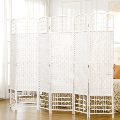 Pièce de 5,6 pi, clôture blanche à 6 panneaux, écran fibre optique Wave. Pour la maison et le bureau, cloison pliante portative et pratique, écran, fibre. Maison, style moderne