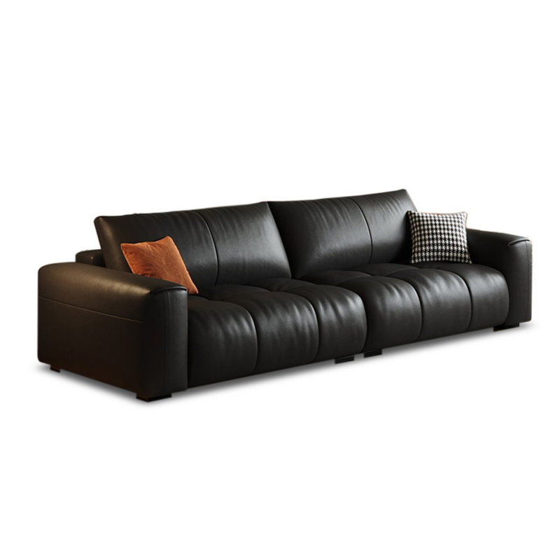 Canapé modulaire noir en cuir véritable, H 29,92 po x l 110,24 po x P 41,34 po