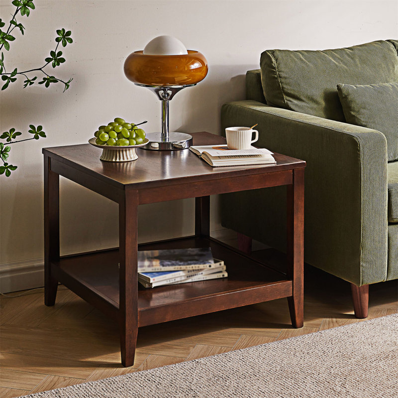 Table d'appoint en bois avec tablette, H 23,63 po x l 19,69 po x P 19,69 po