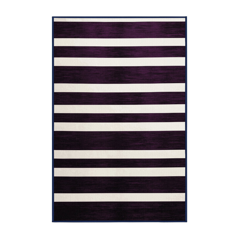 Tapis mauve à rayures horizontales lavable à la machine, Rectangle 5 pi x 8 pi