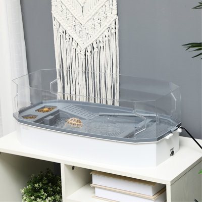 Polypropylene Turtle Aquarium - 5" Tall Walls, Swimming Area, 24.5" X 12.01" 9 Kit Full View Visually Reptile Habitat With Easy To Clean And Change Wa