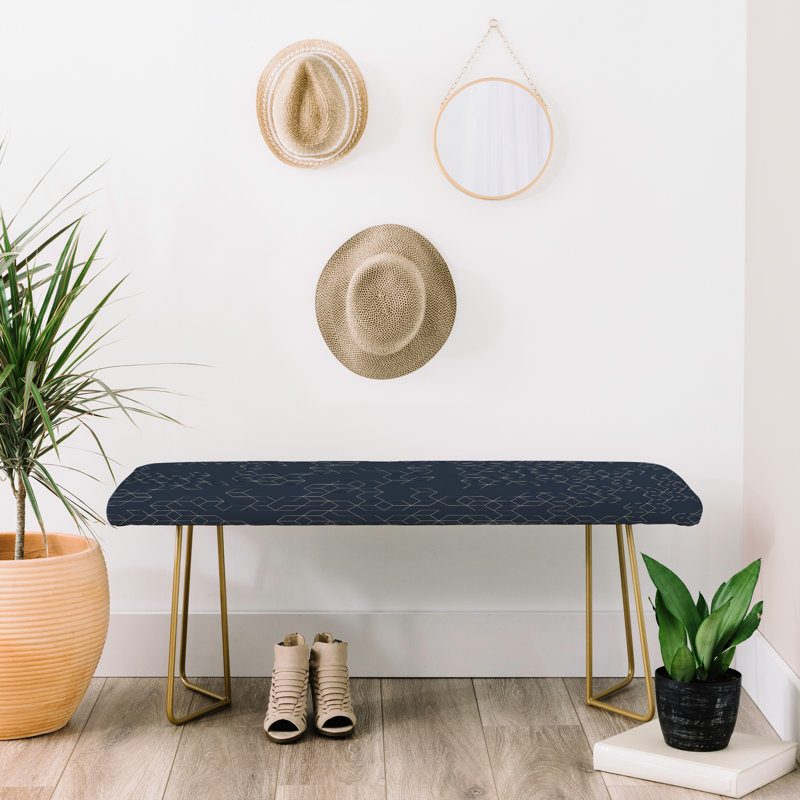 Rudd Upholstered Bench, Navy Blue/Geometric