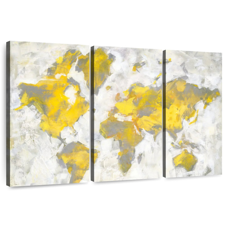 Carte du monde Aliaz jaune-gris, H 24 po x l 38 po