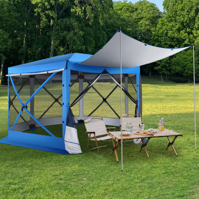 12'x12' Pop Up Gazebo 6-Sided Screen House Tent for Camping, Outdoor Instant Stargazing Gazebo Canopy with Awning 2.0,Portable Hub Tent with Removable Sidewalls,Screen Tent for Backyard