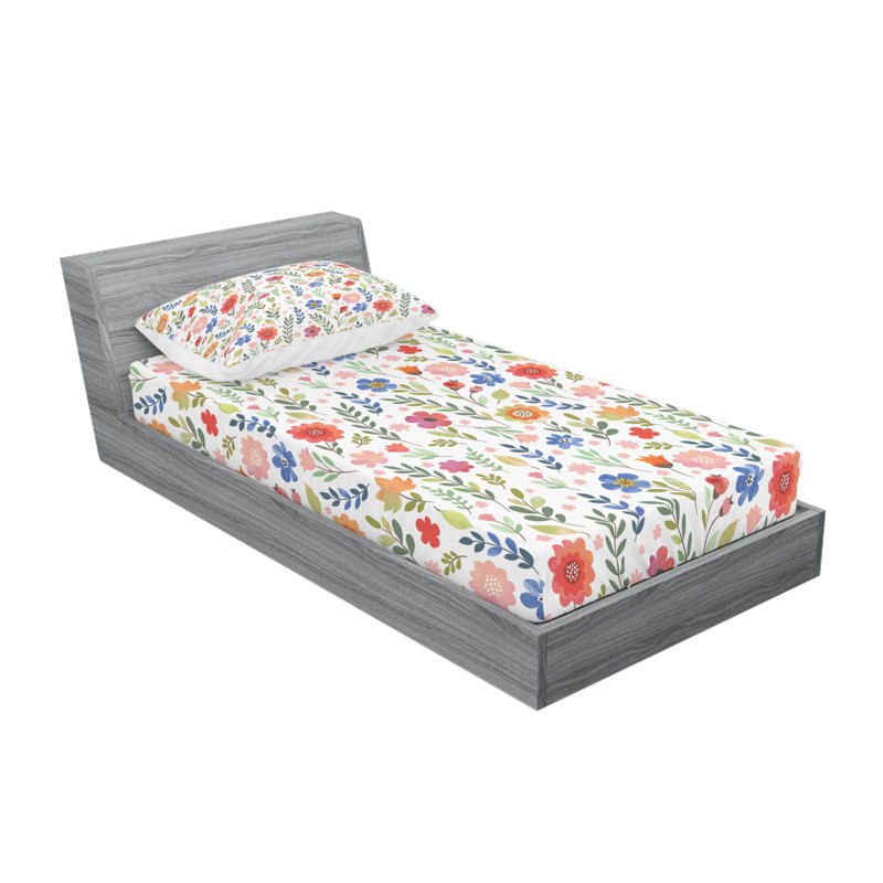 Microfiber Sheet Set, Twin Sheet Set with 1 Pillowcase, Green/Blue/Orange Floral
