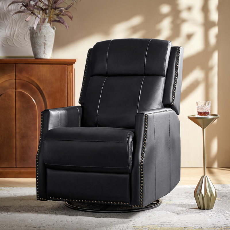 Fauteuil inclinable manuel pivotant en cuir véritable Caseville, Noir, noir, noir, noir