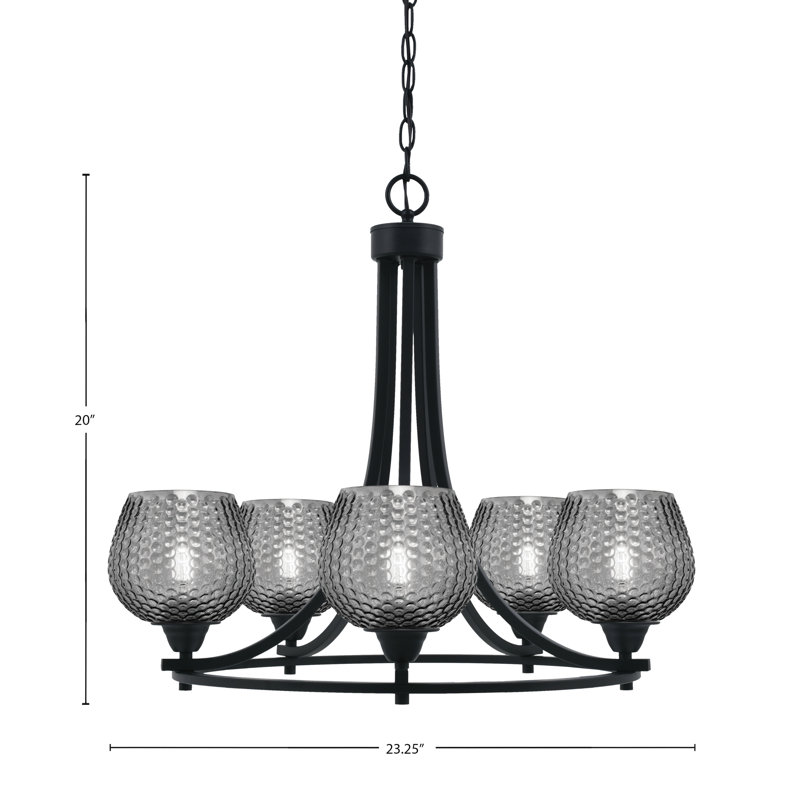 Lustre à 5 lumières Mukkesh en verre fumé noir mat et nickel brossé 6 po, Noir mat/nickel brossé, Noir