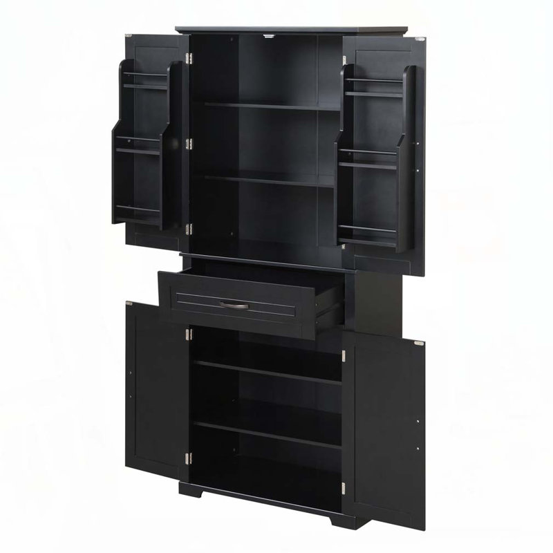 Freestanding Bathroom Storage Cabinet with Doors and Drawer, Multiple Storage Space, Adjustable Shelf, Black