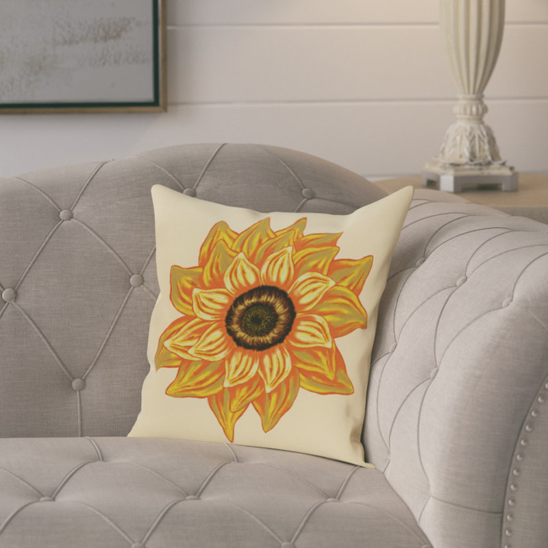 Floral Reversible Throw Pillow, 16" H x 16" W, Yellow