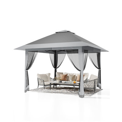 Tente à auvent escamotable 13 x 13 avec moustiquaire, abri extérieur instantané pour patio, cour arrière, jardin