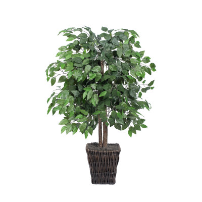 4' Artificial Ficus Bush, Square Willow Basket