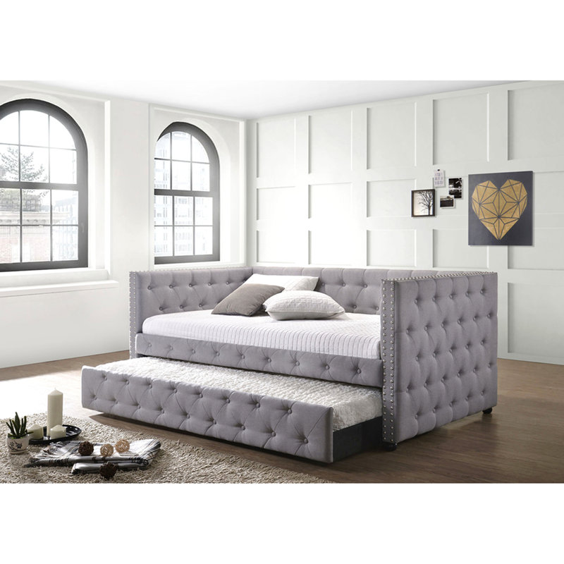 Cross Creek Grey Upholstered Twin Daybed with Trundle
