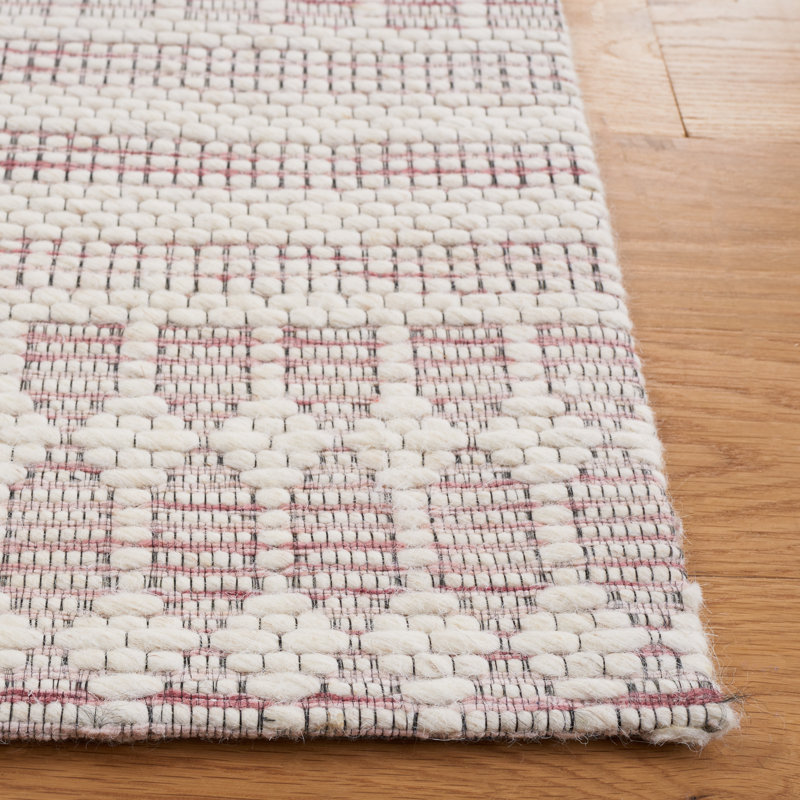 Rabun Geometric Handmade Handwoven Area Rug in Pink / Ivory, Square 6'