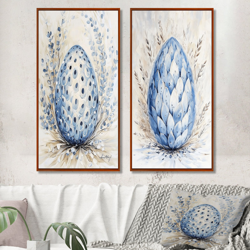 «Aqua Dragon Egg I - Dragons», ensemble d'art mural abstrait moderne, ensemble de 2, H 32 po x l 32 po, Black Picture Framed