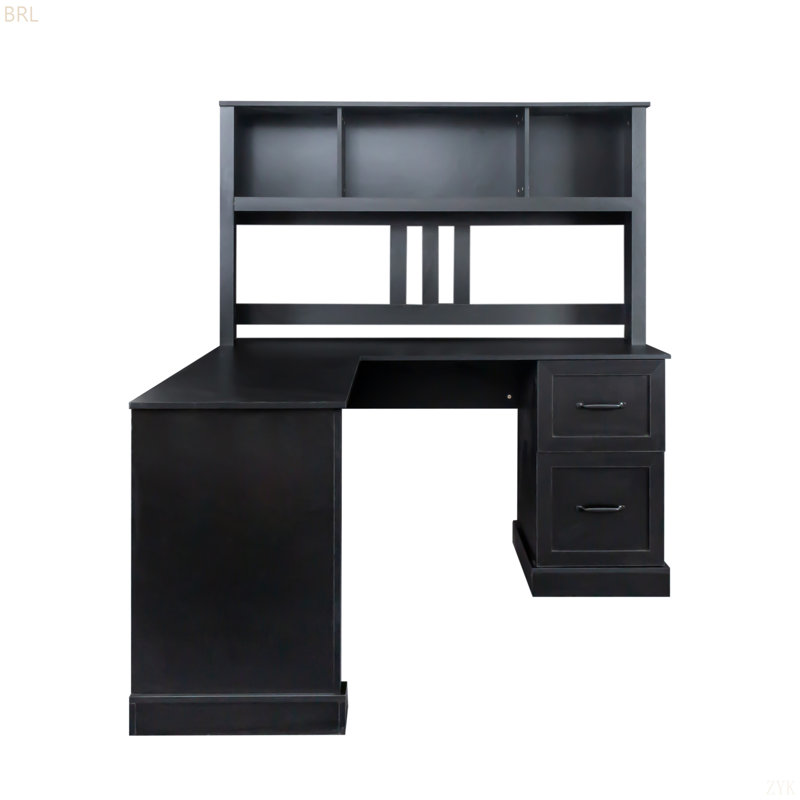 Bureau d'écriture, bureau à domicile, bureau d'ordinateur avec huche, Noir