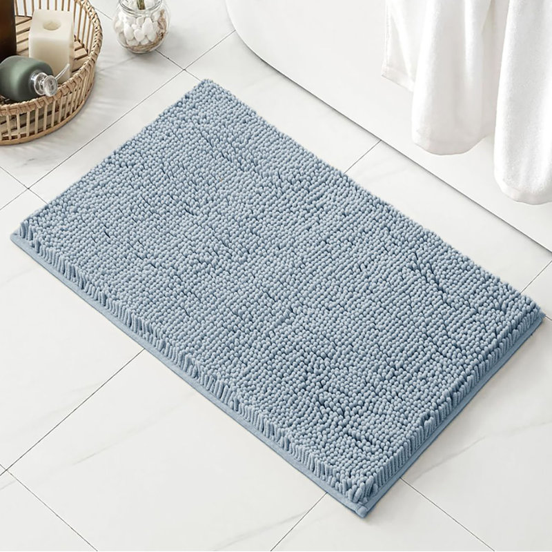 Tapis pour salle de bain en chenille moelleux et moelleux, 30" L x 20" W, Bleu