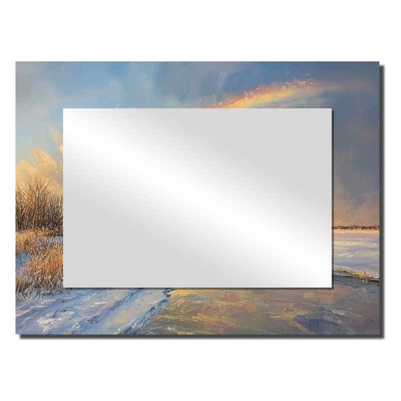 Arc-en-ciel sur le lac gelé - Art mural miroir de paysages - imprimé sur métal, 24 po x 32 po
