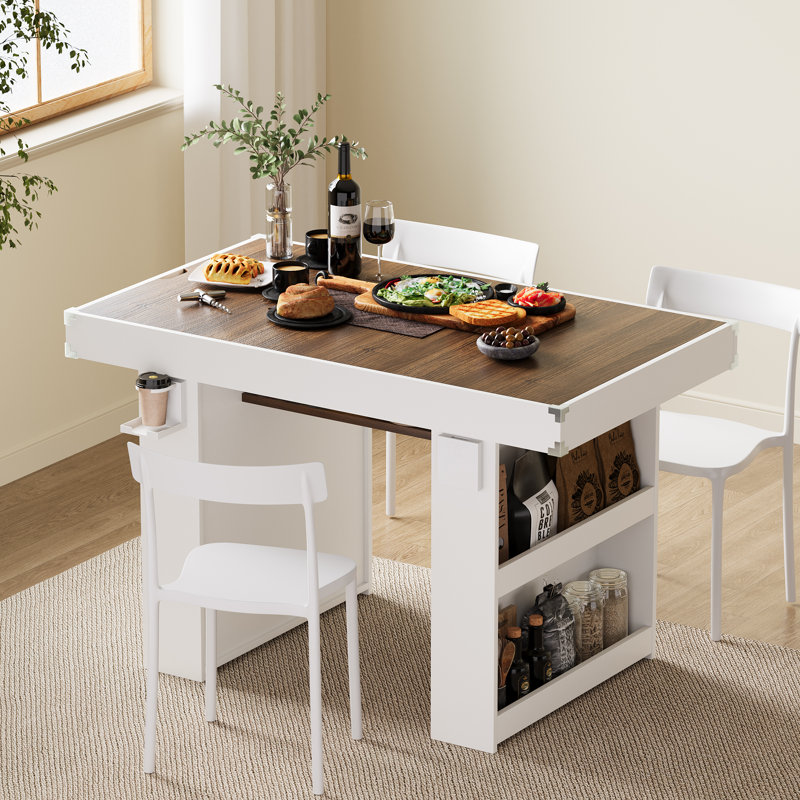 2-in-1 Multi-Functional Game Table with Removable Top, Cup Holders and Storage, White/Brown