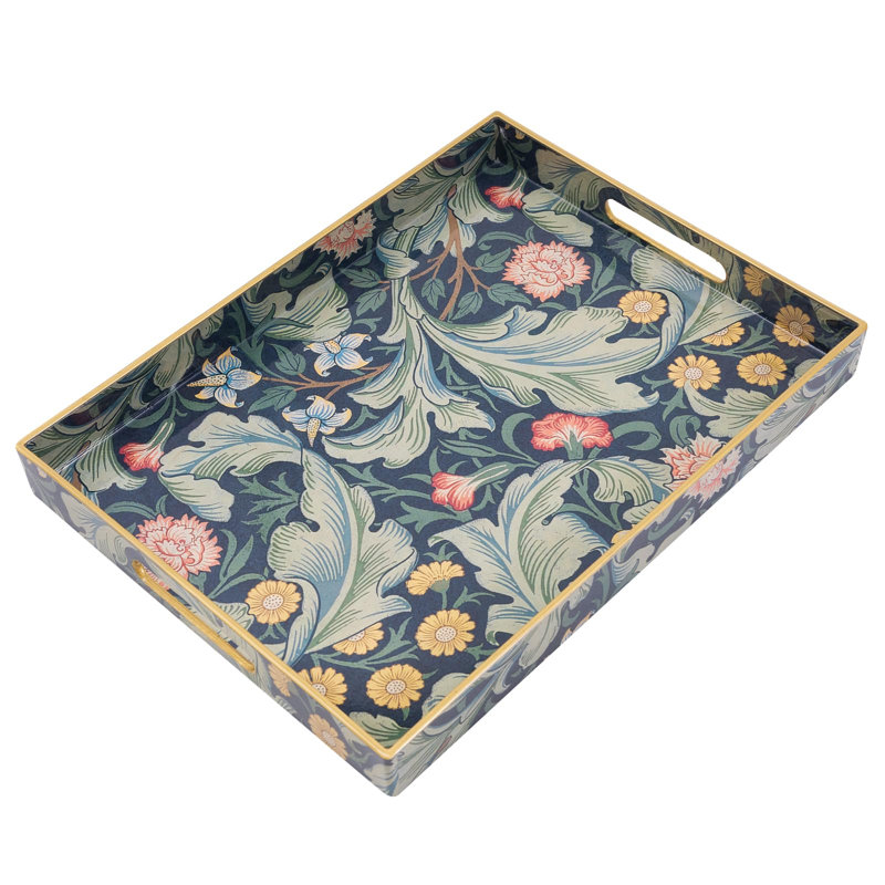 Coffee Table Trays for Living Room Serving Tray with Handles, Modern Large Tray for Ottoman Coffee Table, Green Valley Single