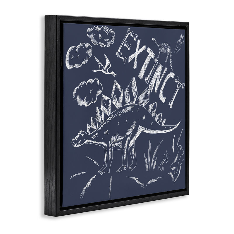 Cadre flottant de dinosaure Sketchy Extinct, design par HUE et MI et Sangita, Cadre flottant noir de jais, H 18 po x l 18 po