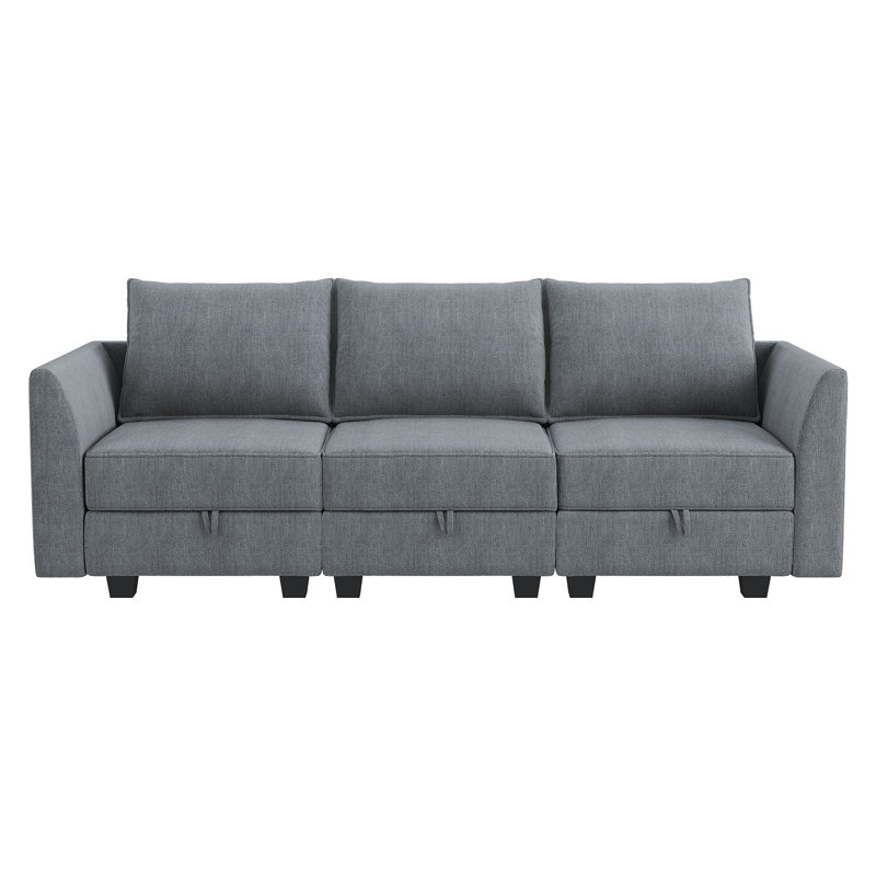 Canapé modulaire 3 places avec sièges de rangement, Mélange de polyester gris bleuté