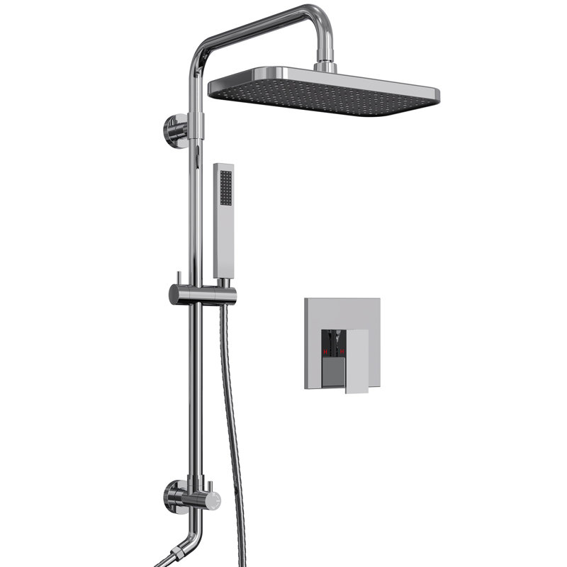Pressure-Balanced Shower Faucet System, Wall Mount RainShower Head with Slider Bar Handheld Spray, Brushed Nickel