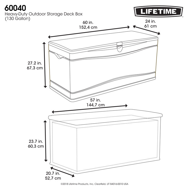 Lifetime 60'' W 130 Gallons Water Resistant Polyethylene Plastic Lockable Deck Box, Desert Sand