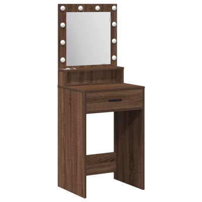 Brown Oak MDF Wood 41 X 135 Cm Mirror Vanity Table