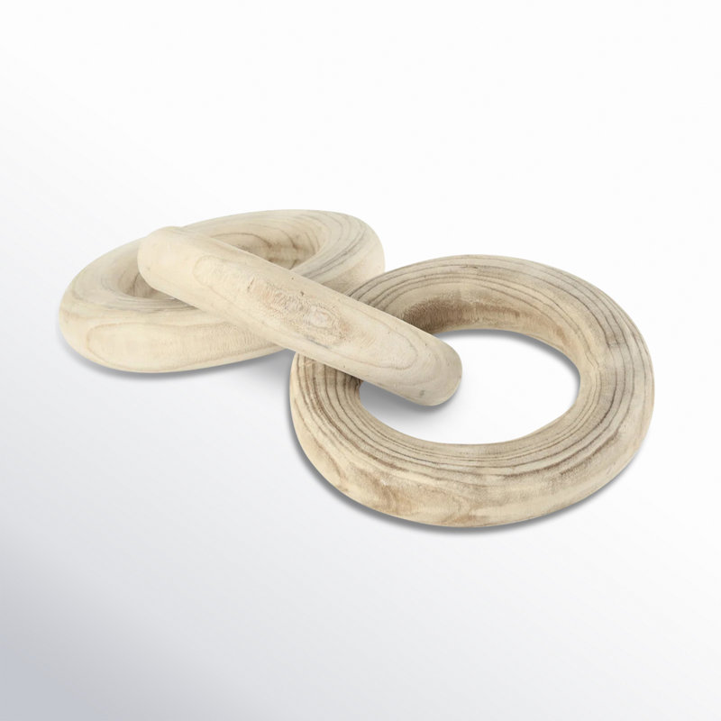 Wood 3 Link Chain Decorative Sculpture with Natural Wood Grain