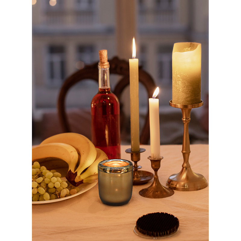 Glass Tabletop Votive Holder, Gold, 4" H x 3.25" W x 3.25" D