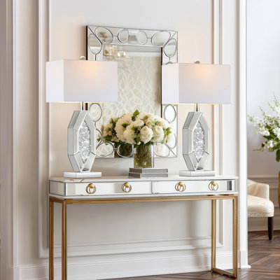 3-Way Dimmable Touch Diamond Crushed Mirrored Bedside Table Lamps Set Of 2