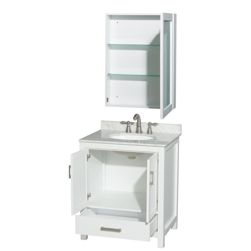Sheffield 30" Single Bathroom Vanity Set with Mirror, White, Single-Hole, Rectangular