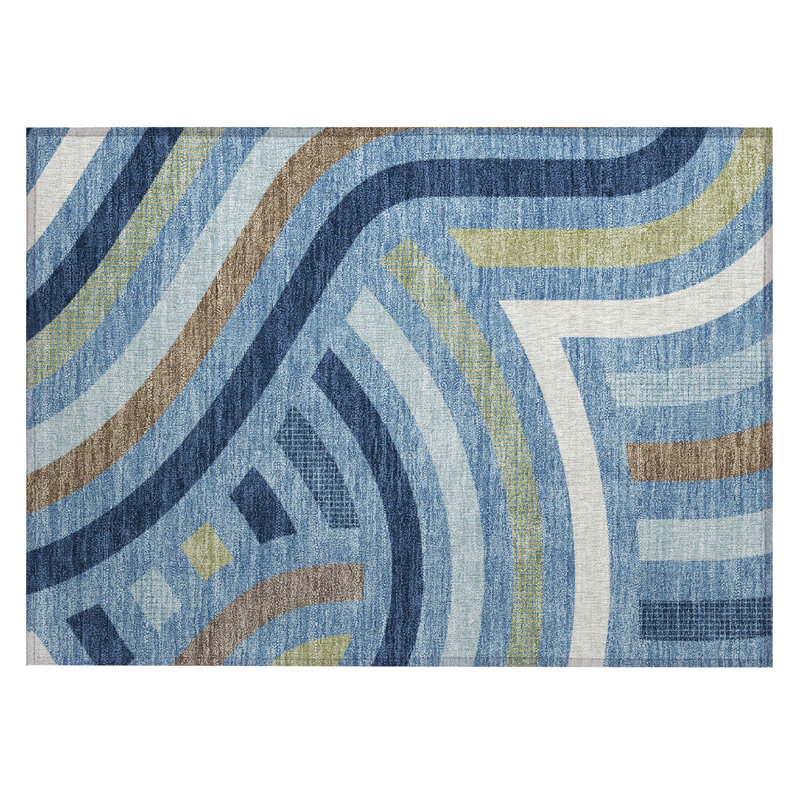 Machine Washable Indoor/Outdoor Chantille ACN2467 Mid-Century Modern Rug, Denim, 1'8" x 2'6"