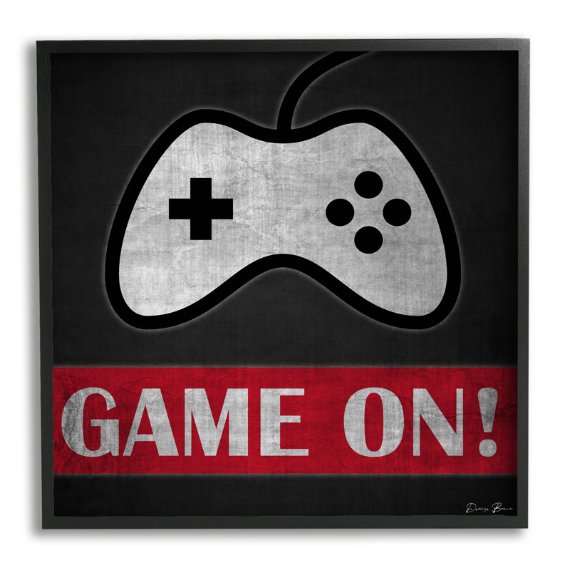 «Game On Bold Gamer», phrase rétro, contrôleur noir, estampe numérique encadrée, art texturé par Denise Brown