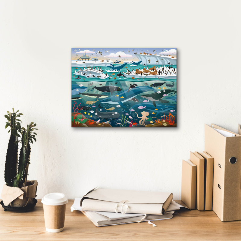  «Antarctique Sealife» par DoodleScapes, art mural sur toile, 16 po x 12 po, H 12 po x l 16 po
