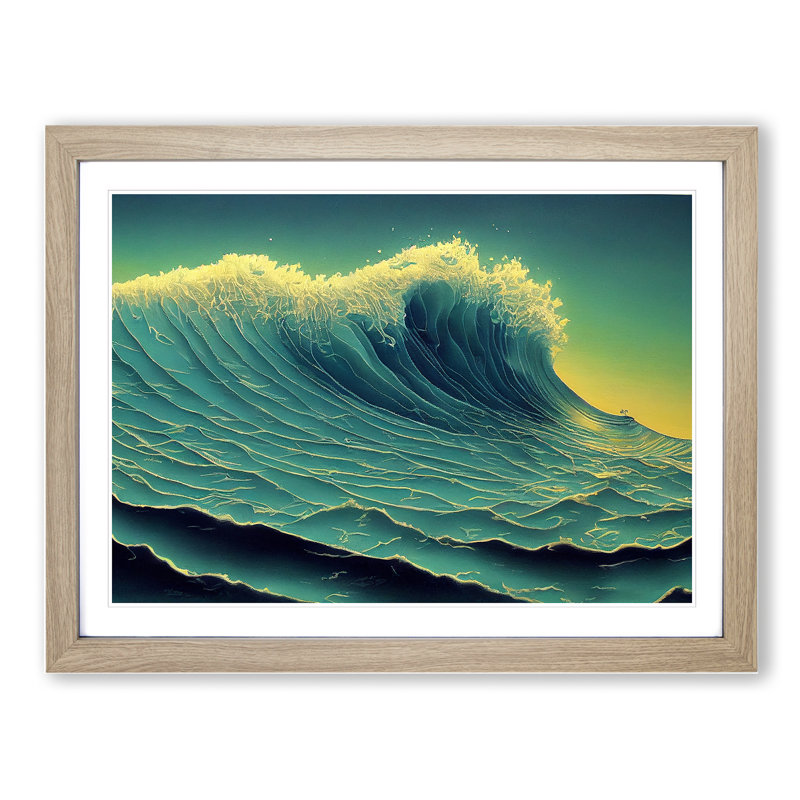 Epic Ocean Wave - Framed Print, 46cm H x 64cm W x 2cm D, Oak