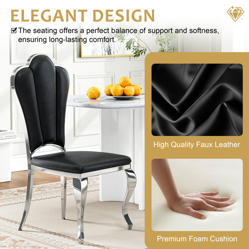 Mery 19'' H Faux Leather Upholstered Side Chair, Black, Silver